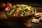 Arabic fattoush salad fattoosh turkish wooden background in bowl