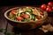 Arabic fattoush salad fattoosh turkish wooden background in bowl