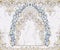 Arabic floral arch. Traditional islamic ornament on white marble background. Mosque decoration design element.