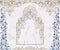 Arabic floral arch. Traditional islamic ornament on white marble background. Mosque decoration design element.
