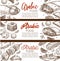 Arabic food and Middle eastern cuisine restaurant sketch banner