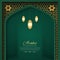 Arabic Islamic Arch Green and Golden Luxury Ornamental Background with Islamic Pattern Frame