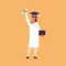 Arabic man hold diploma certificate student cap successful study concept arab man education university cartoon character