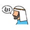 Arabic man in traditional muslim keffiyeh and arabic language in speech bubble color line icon. Pictogram for web page, mobile app