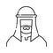 Arabic man in traditional muslim keffiyeh black line icon. Pictogram for web page, mobile app, promo. UI UX GUI design element.