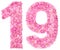 Arabic numeral 19, nineteen, from pink forget-me-not flowers, is