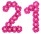 Arabic numeral 21, twenty one, twenty, from pink flowers of flax, isolated on white background