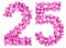 Arabic numeral 25, twenty five, from flowers of viola, isolated