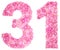 Arabic numeral 31, thirty one, from pink forget-me-not flowers,
