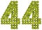 Arabic numeral 44, forty four, from green peas, isolated on whit