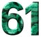 Arabic numeral 61, sixty one, from natural green malachite, isolated on white background