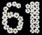 Arabic numeral 61, sixty one, sixty, six, one, from white flower