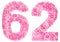 Arabic numeral 62, sixty two, from pink forget-me-not flowers, i