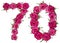 Arabic numeral 70, seventy, seven, from red flowers of rose, iso