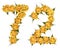 Arabic numeral 72, seventy two, from yellow flowers of rose, iso