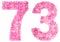 Arabic numeral 73, seventy three, from pink forget-me-not flower