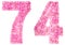 Arabic numeral 74, seventy four, from pink forget-me-not flowers