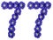 Arabic numeral 77, seventy seven, from blue flowers of flax, iso