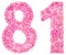 Arabic numeral 81, eighty one, from pink forget-me-not flowers,