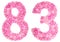 Arabic numeral 83, eighty three, from pink forget-me-not flowers