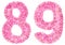 Arabic numeral 89, eighty nine, from pink forget-me-not flowers,