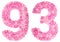Arabic numeral 93, ninety three, from pink forget-me-not flowers