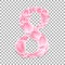 Arabic numeral eight, from pink petals. EPS 10 vector