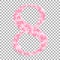 Arabic numeral eight, from pink petals. EPS 10 vector