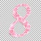 Arabic numeral eight, from pink petals. EPS 10 vector