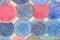 Arabic patterns on blue and red plates, background