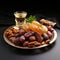 Arabic Platter: Date Palm, Raisins, and Nuts - A Nutrient-Rich Feast for Ramadan Fast Breaking