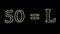 Arabic and Roman numerals signifying `fifty`. Abstract isolated blurry holiday colored lights in the form of an numerals.