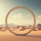 Arabic round frame in the desert. 3d rendering. Computer digital drawing