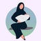 Arabic woman in abaya and baby, muslim mother from UAE or Saudi Arabia in hijab holding child or newborn in the arms, vector