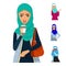 Arabic woman adult character Arabian Asia nationality islamic girl face in hijab vector illustration