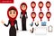 Arabic woman constructor set. Cute cartoon character with various face expressions and things.