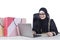 Arabic woman with veil shopping online