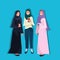Arabic women holding coffee cup wearing traditional clothes arab businesswomen female cartoon character avatar blue