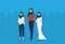 Arabic women wearing traditional clothes shawl arab businesswomen standing together female cartoon character avatar blue