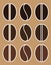 arabica and robusta coffee beans different roast colour flat icon set vector illustration. EPS10