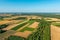 Arable fields and meadows in Mazovia, cloudless clear sky