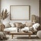 Arafed living room with a couch, coffee table, and a mirror, Art canvas mockup