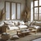 Arafed living room with a couch, coffee table, and pillows, Canvas wall decoration