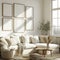Arafed white couch with pillows and a table in a room, Canvas art display
