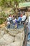 Araku Valley, Visakhapatnam Andhra Pradesh, India, March 04 2017: Blur view of people entering into borra cave