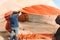 ARANJUEZ, SPAIN - OCTOBER 14, 2017, Man inflating aerostatic balloon. balloon festival Aranjuez, Spain, Organized by the ballon c