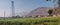 Aravalli Hill Range at Rajathan, India with green agricultural field