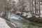 Arazas river in Ordesa y Monte Perdido national park with snow