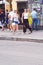 Arbat Square. Women. Traffic. Near the restaurant Prague name. Newsstand