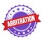 ARBITRATION text on red violet ribbon stamp